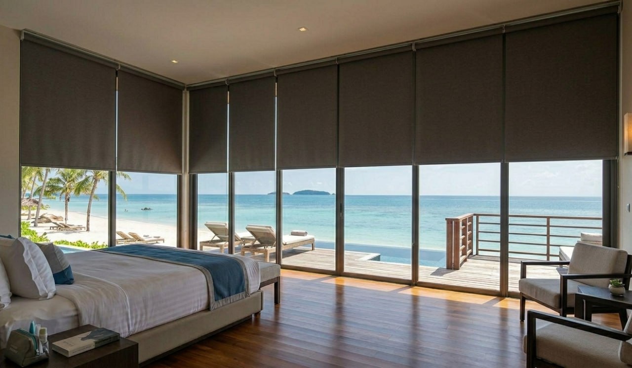 Rèm cuốn tự động Blackout tại resort